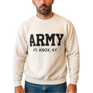 Army Ft. Knox Cream Sweatshirt w/ Navy Embroidery Crewneck Mens Size Medium